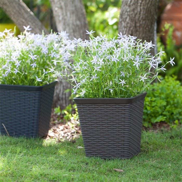 10" Square Rattan Weave Planter