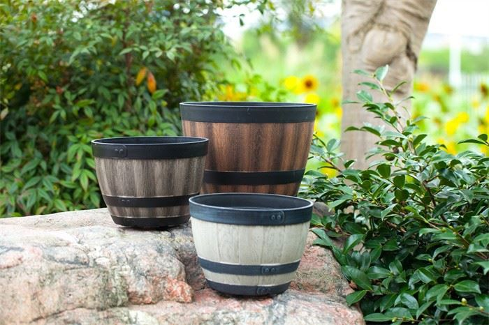 Vintage-Style Wine Barrel Flowerpot