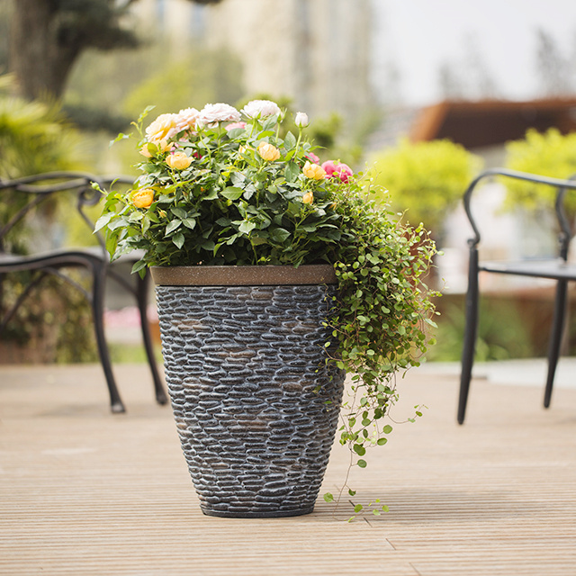 15 Inch HDPE Tall Stone Look Farmhouse Outdoor Planter for Terrace