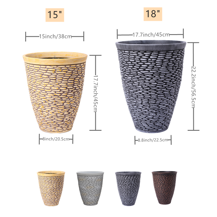15 Inch HDPE Tall Stone Look Farmhouse Outdoor Planter for Terrace