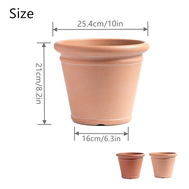 10 Inch HDPE Matte Finish Rustic Flower Pot for Outdoor Patio