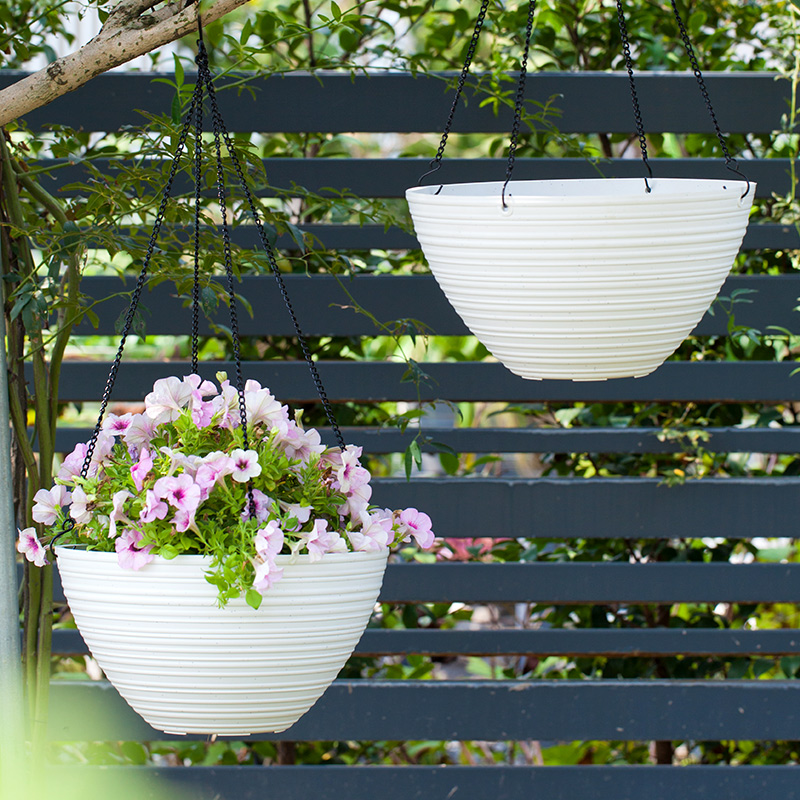 12 Inch PP Matte Ribbed Nordic Bowl Hanging Pot for Balcony