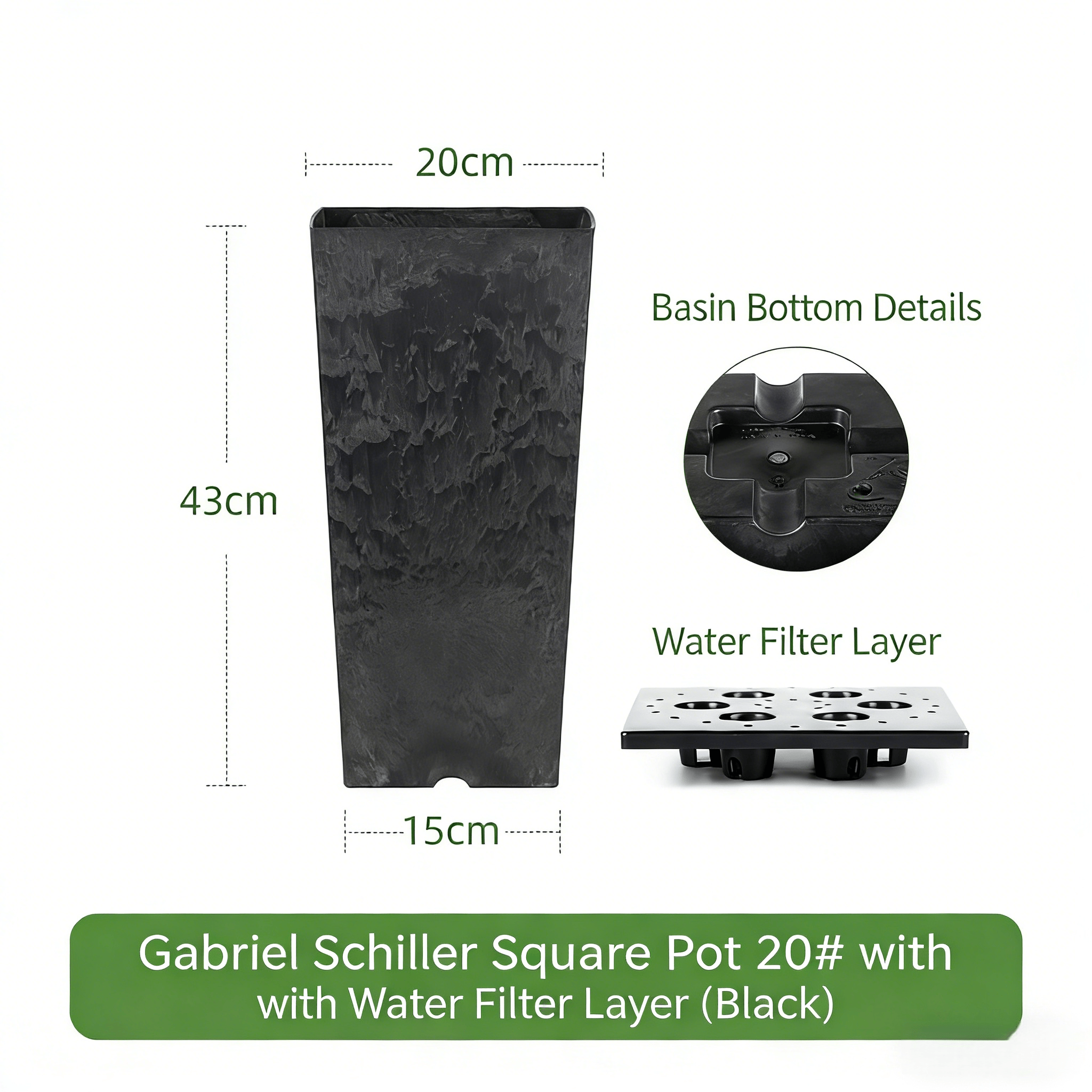 8 Inch EB Square Tall Stone Look Modern Planter Pot for Hotel Lobby