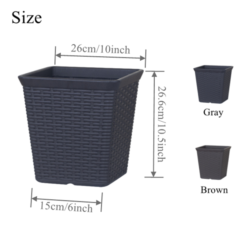 12 Inch HDPE Wide Opening Rattan Look Flower Planter for Patio Garden