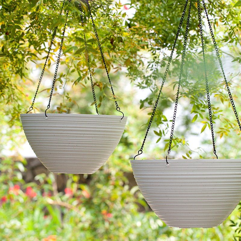 12 Inch PP Matte Ribbed Nordic Bowl Hanging Pot for Balcony