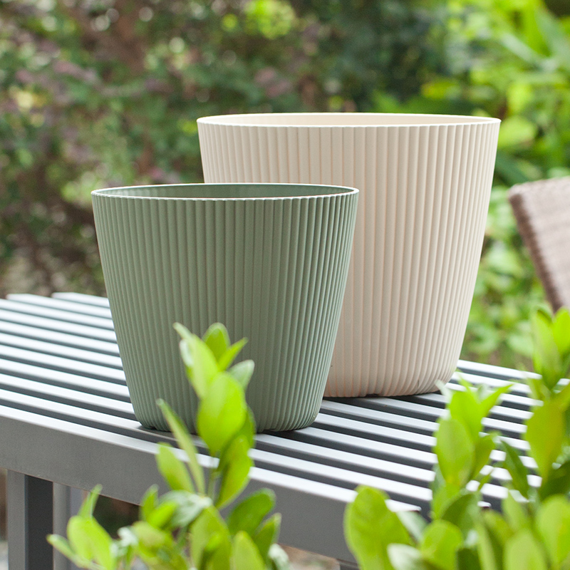 9 Inch PP Ribbed Texture Minimalist Plastic Planter for Home Garden