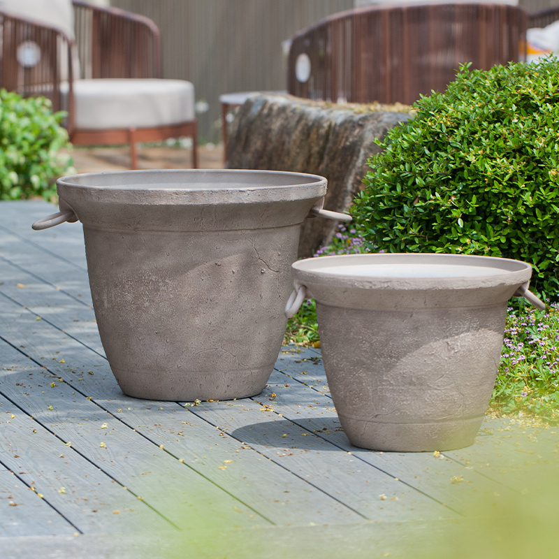 16 Inch EB Stone Look Wabi-Sabi Wide Opening Plant Pot for Balcony