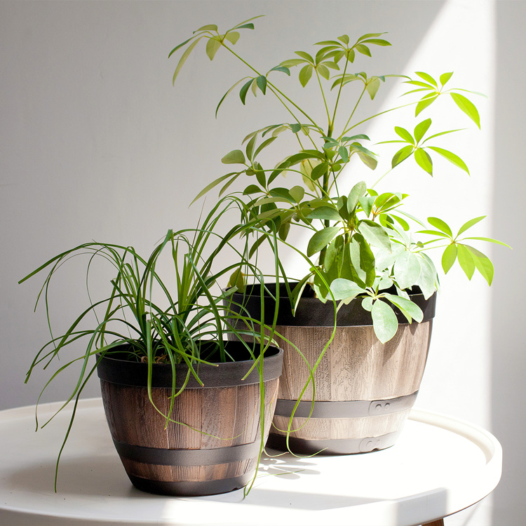 9 inch PP Wood Look Rustic Wide Opening Planter for Garden